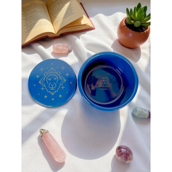 Leo Zodiac Trinket Box Blue Glass Astrological Lion Star Sign Jewelry Dish Gift - Picture 1 of 8